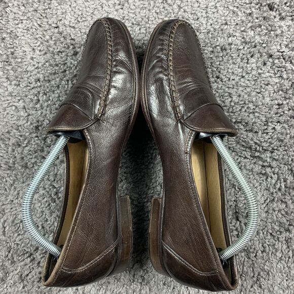 Ennesi Gold Shoes Mens 11 M Leather Loafers Slip On Pleated Brown Dress VTG main image 4